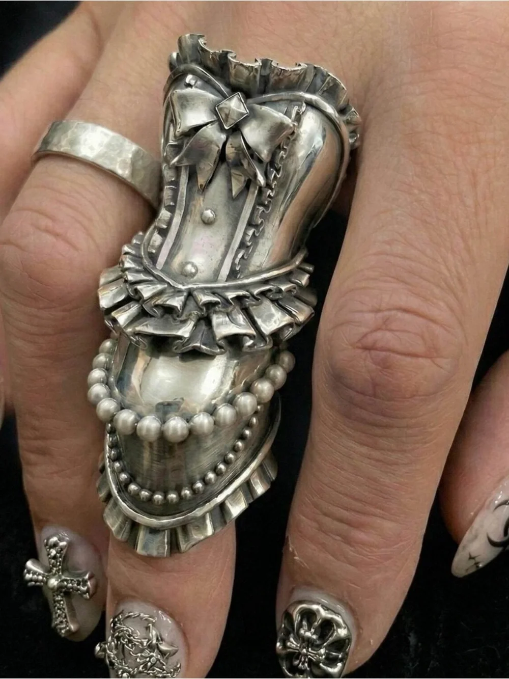 Silver Corset Statement Ring - Silver